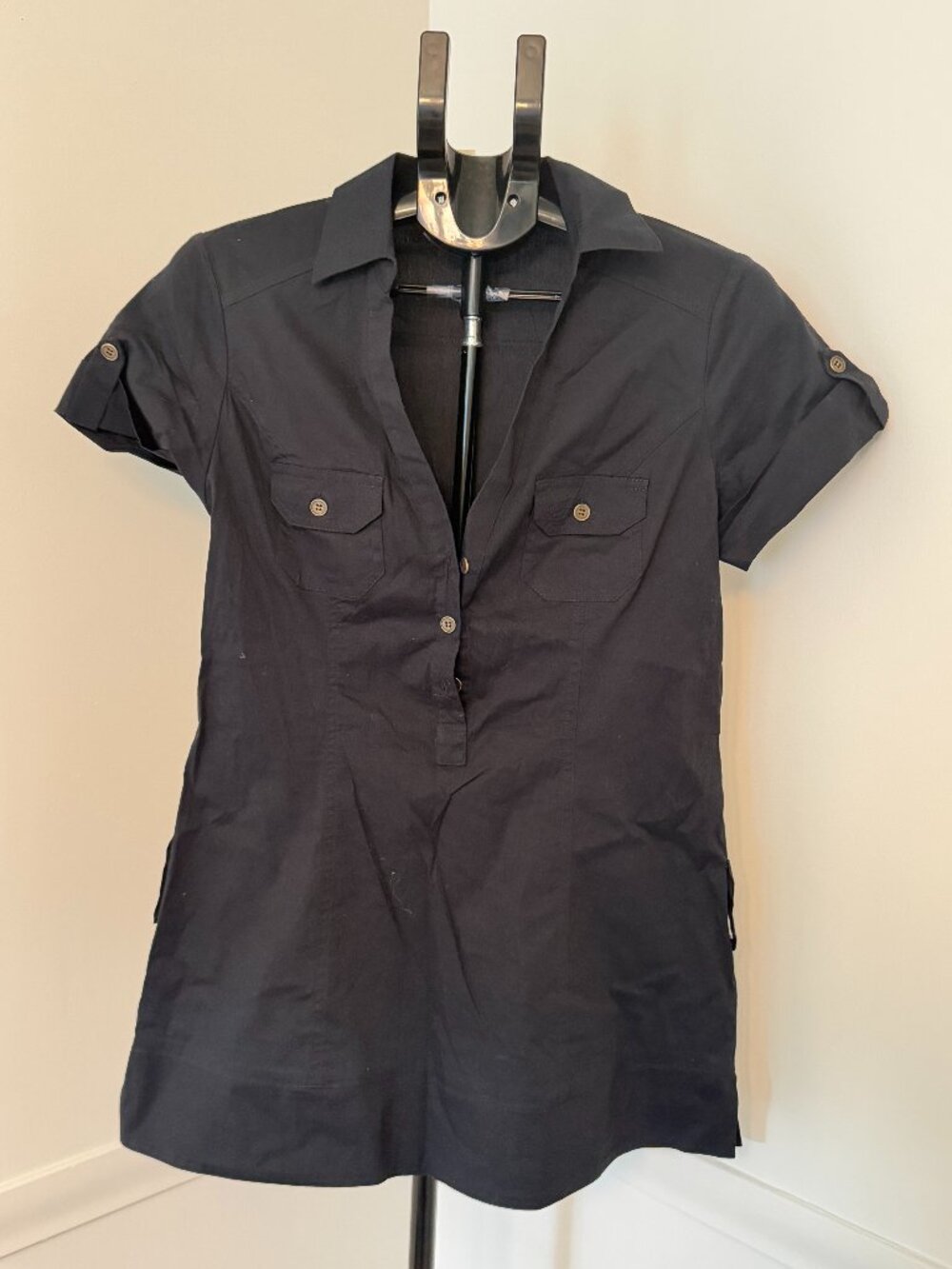 LSter Black Short Sleeve Button Top Size L